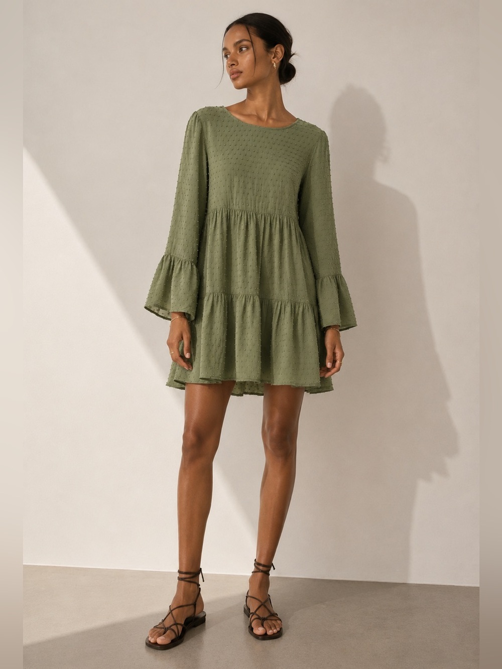 SHEIN Green Swiss Dot Babydoll Dress - Medium